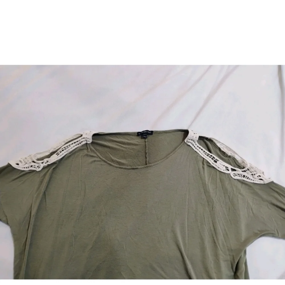 Lane Bryant Olive Green Cold Shoulder Blouse with Shoulder Lace - Picture 2 of 8